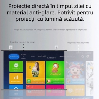 Ecran de proiecție pentru casă 4K UHD anti-reflexie, montaj fără găuri, pentru sufragerie și dormitor