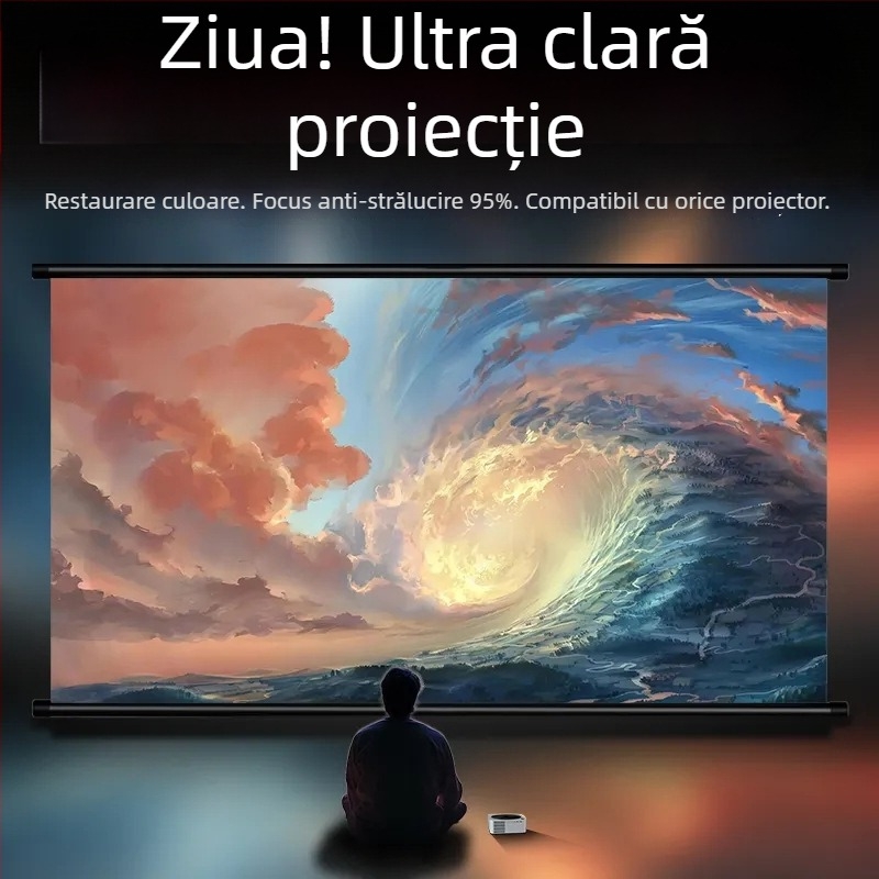 Ecran de proiecție pentru casă 4K UHD anti-reflexie, montaj fără găuri, pentru sufragerie și dormitor