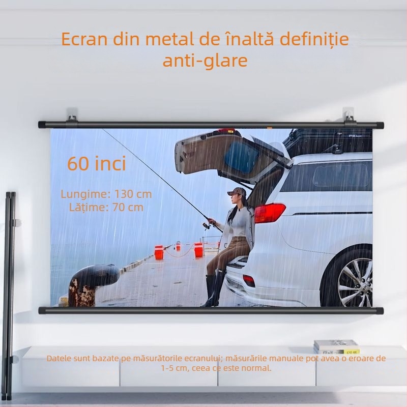 Ecran de proiecție pentru casă 4K UHD anti-reflexie, montaj fără găuri, pentru sufragerie și dormitor
