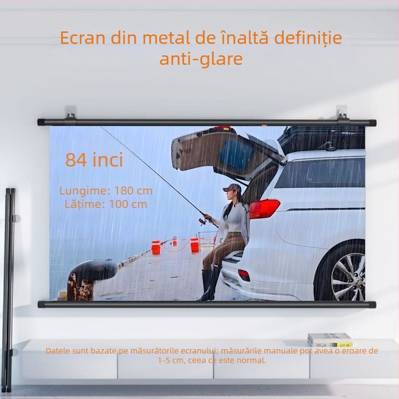 Ecran de proiecție pentru casă 4K UHD anti-reflexie, montaj fără găuri, pentru sufragerie și dormitor