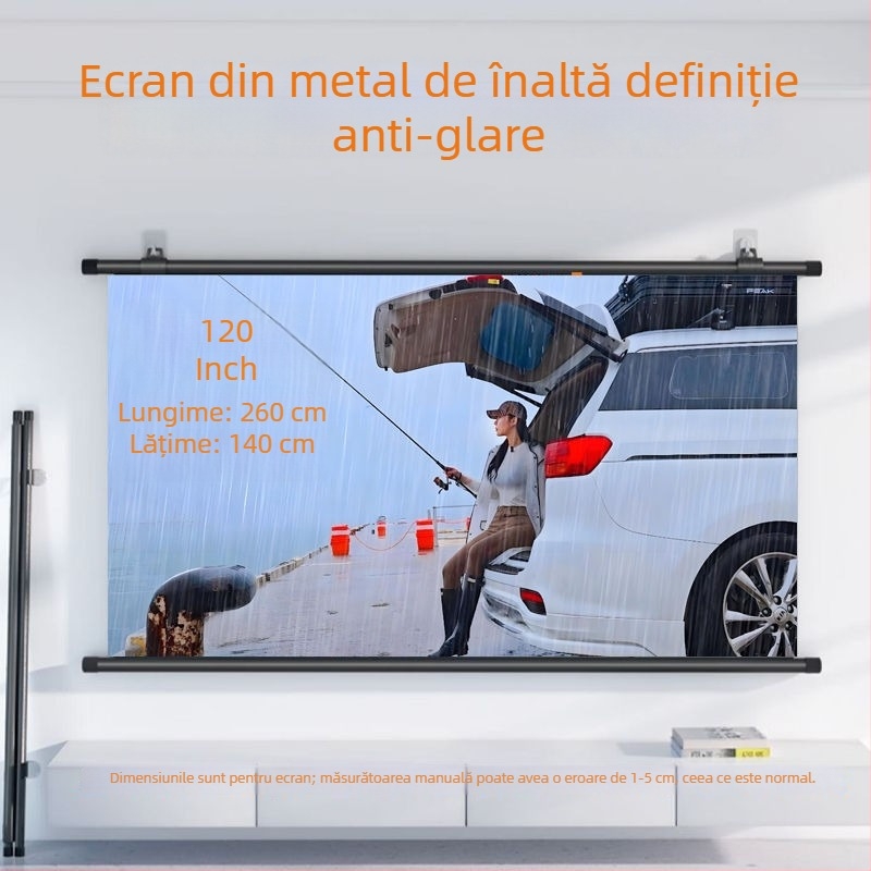 Ecran de proiecție pentru casă 4K UHD anti-reflexie, montaj fără găuri, pentru sufragerie și dormitor