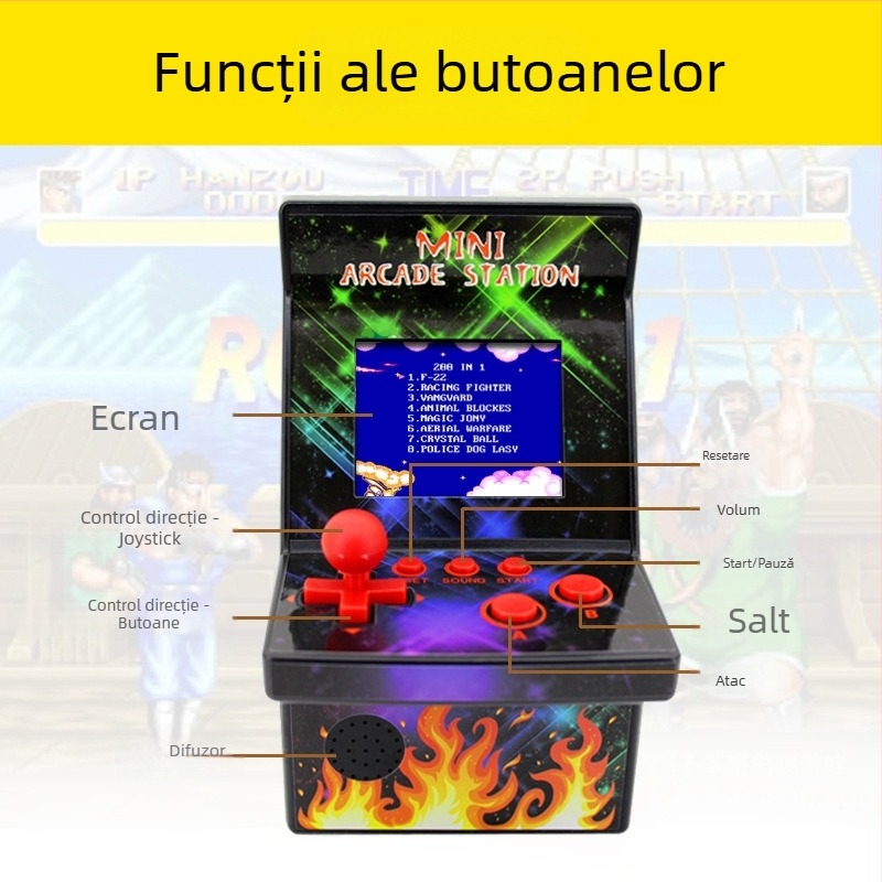 Consolă portabilă de jocuri retro cu 200 de jocuri încorporate 8-bit, 8GB memorie, ieșire 720p
