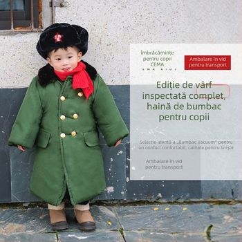 Jachetă din bumbac pentru copii în stil militar, căptușită cu fleece, termică, culoare solidă, iarnă, unisex