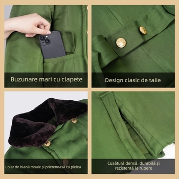 Jachetă din bumbac pentru copii în stil militar, căptușită cu fleece, termică, culoare solidă, iarnă, unisex