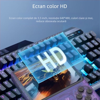 Consolă portabilă cu joystick, 64 GB stocare, OS open-source, conexiune wireless, MP4 player, stil nostalgic