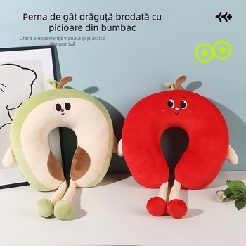 Pernă U în seria Fruit, stil desen animat — umplutură din fibră de poliester, material Crystal Fleece, potrivită pentru adulți