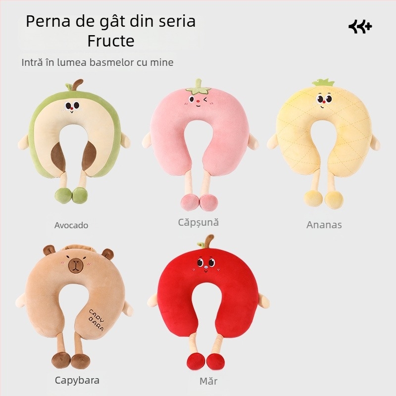 Pernă U în seria Fruit, stil desen animat — umplutură din fibră de poliester, material Crystal Fleece, potrivită pentru adulți