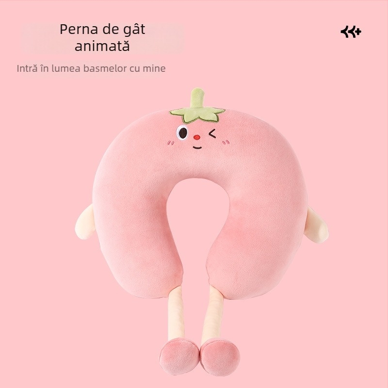 Pernă U în seria Fruit, stil desen animat — umplutură din fibră de poliester, material Crystal Fleece, potrivită pentru adulți