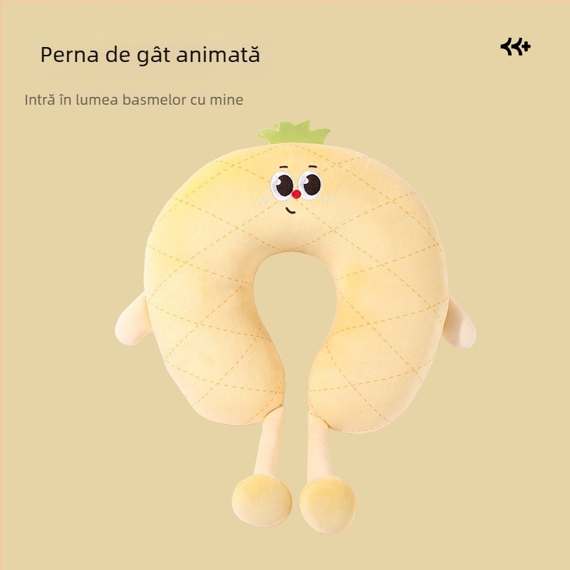 Pernă U în seria Fruit, stil desen animat — umplutură din fibră de poliester, material Crystal Fleece, potrivită pentru adulți