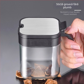 Set de sticle de condimente din sticlă cu raft de depozitare și mâner, include lingură din oțel inoxidabil 304 pentru condimente solide