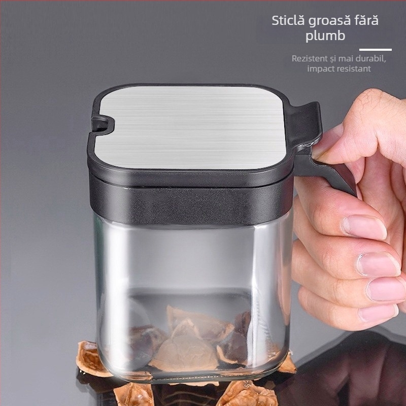 Set de sticle de condimente din sticlă cu raft de depozitare și mâner, include lingură din oțel inoxidabil 304 pentru condimente solide