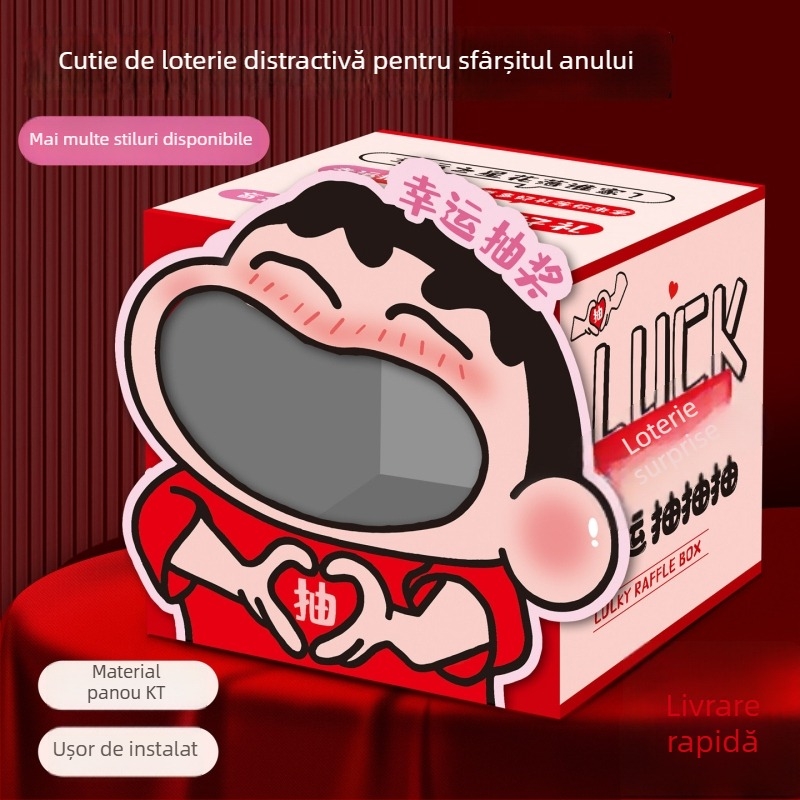 Cutie de loterie pentru petrecere anuală și teambuilding — stil animație, placă KT, ornamente, decorare spațiu