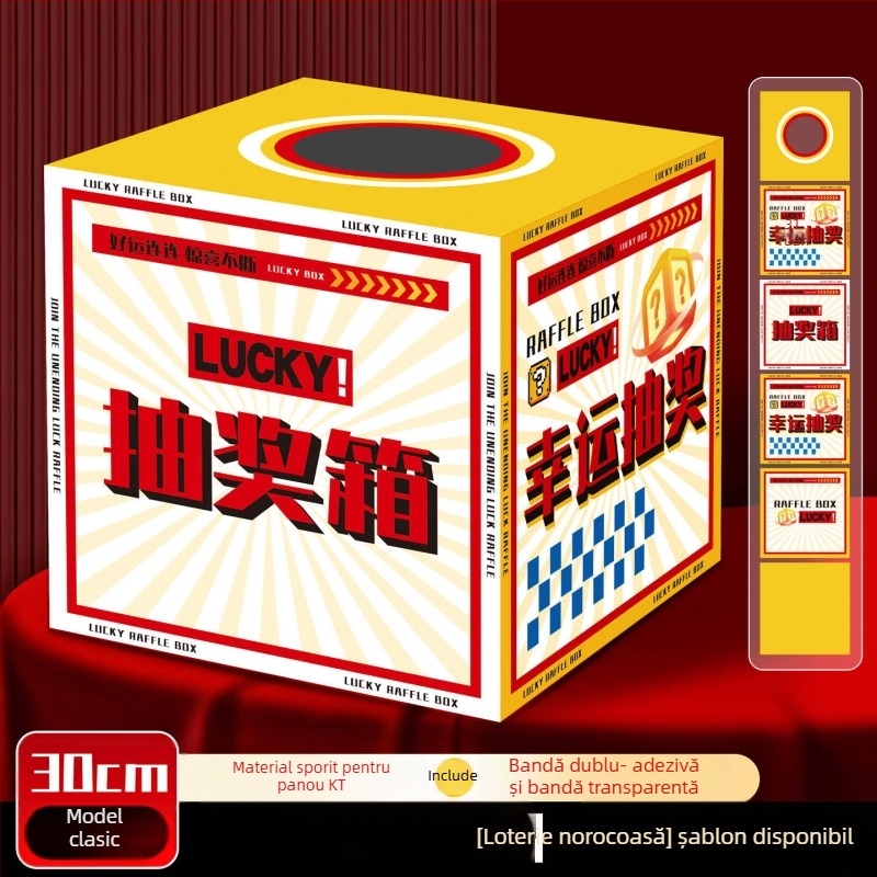 Cutie de loterie pentru petrecere anuală și teambuilding — stil animație, placă KT, ornamente, decorare spațiu