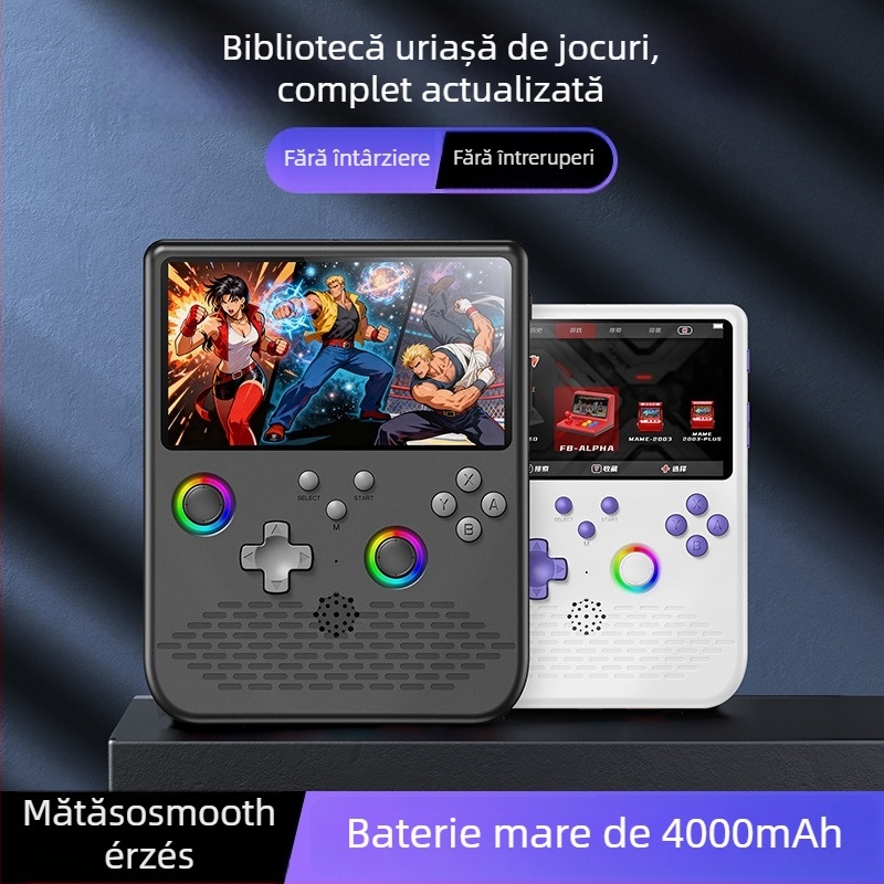 Consolă portabilă de jocuri open-source, cu joystickuri duale, ecran IPS HD, design arcade nostalgic, Linux 64-bit, stocare 64/128GB, conectivitate wireless