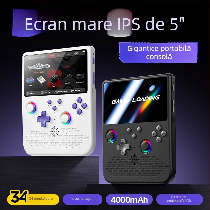 Consolă portabilă de jocuri open-source, cu joystickuri duale, ecran IPS HD, design arcade nostalgic, Linux 64-bit, stocare 64/128GB, conectivitate wireless