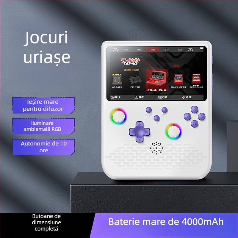 Consolă portabilă de jocuri open-source, cu joystickuri duale, ecran IPS HD, design arcade nostalgic, Linux 64-bit, stocare 64/128GB, conectivitate wireless