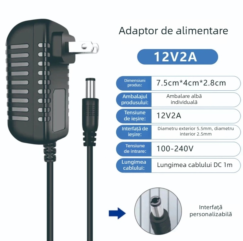 Adaptor de alimentare 12V2A cu ieșiri multiple: 5V2A, 6V1A, 9V2A, 12V1A pentru mini mașină de spălat și bandă LED de monitorizare