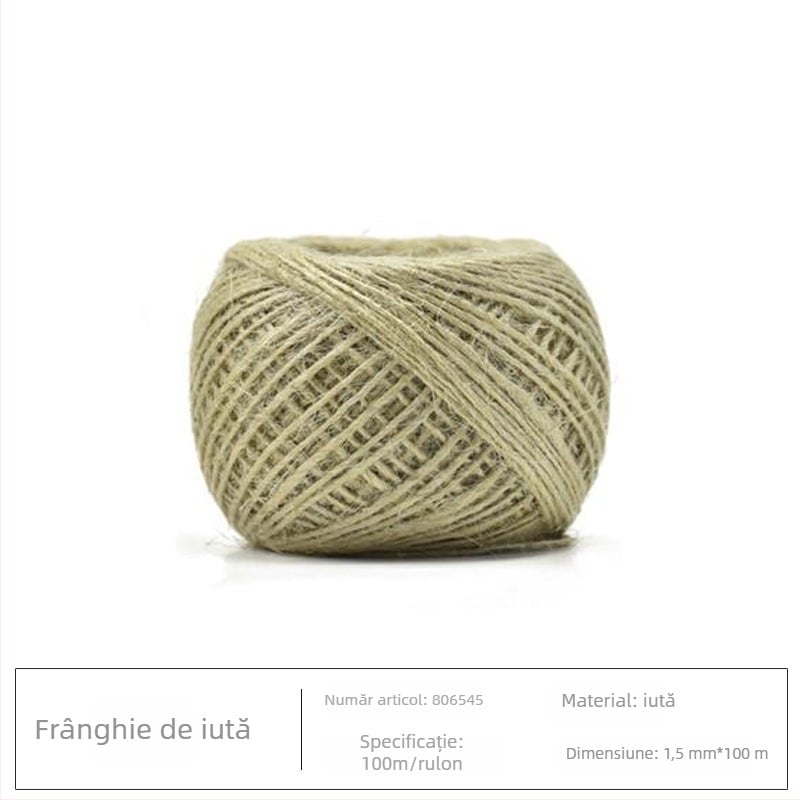 Sfoară de sisal pentru proiecte DIY — variante groasă și subțire; rezistență la rupere 2 kg; sarcină de lucru 8 kg; potrivită pentru flori lucrate manual, genți decorative și decorațiuni.