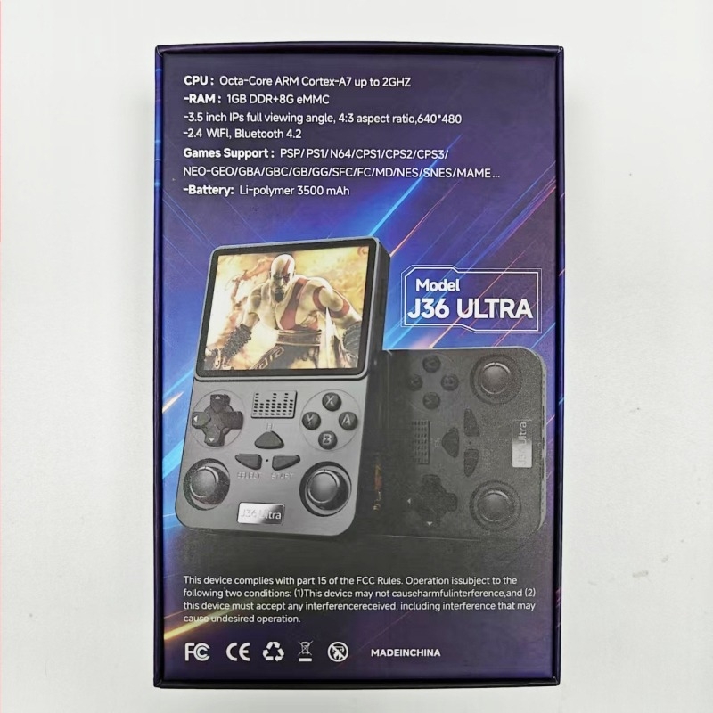 J36 Ultra Consolă portabilă de jocuri – Android, stil nostalgic, 64-bit, 1GB RAM, USB-C, mufă de căști 3,5 mm, wireless, pentru un singur jucător, 14+