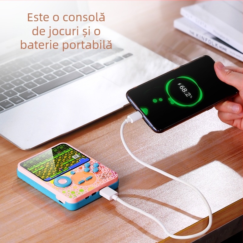 G6 666-in-1 Consolă portabilă de jocuri — Stil nostalgic retro, 1 GB memorie, Interfață USB, Conexiune cablată, Funcție Power Bank, Susține 2 jucători