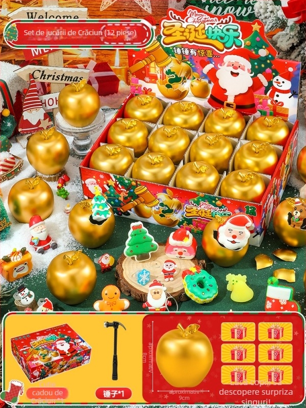 Cadou pentru copii de Crăciun: Mărul Păcii, Moș Crăciun de Ajun, Mini suveniruri, Cutie-surpriză cu ou de aur (Ambalaj: cutie cadou + cutie ecommerce; Material: plastic; Crăciun; Cutie-surpriză)