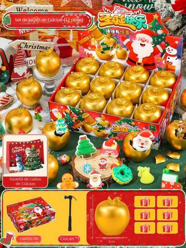 Cadou pentru copii de Crăciun: Mărul Păcii, Moș Crăciun de Ajun, Mini suveniruri, Cutie-surpriză cu ou de aur (Ambalaj: cutie cadou + cutie ecommerce; Material: plastic; Crăciun; Cutie-surpriză)