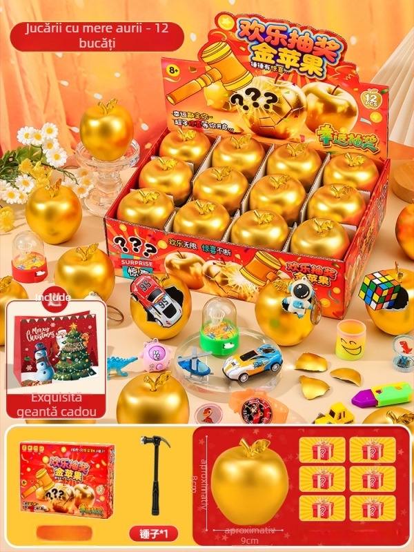 Cadou pentru copii de Crăciun: Mărul Păcii, Moș Crăciun de Ajun, Mini suveniruri, Cutie-surpriză cu ou de aur (Ambalaj: cutie cadou + cutie ecommerce; Material: plastic; Crăciun; Cutie-surpriză)