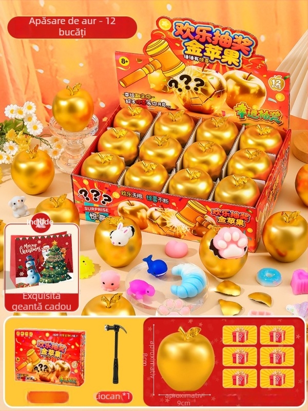 Cadou pentru copii de Crăciun: Mărul Păcii, Moș Crăciun de Ajun, Mini suveniruri, Cutie-surpriză cu ou de aur (Ambalaj: cutie cadou + cutie ecommerce; Material: plastic; Crăciun; Cutie-surpriză)