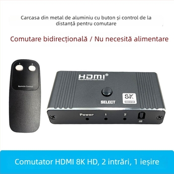 Switch HDMI 2 intrări/1 ieșire, cu telecomandă, 8K60Hz, compatibil cu toate sistemele, pentru comutarea afișajului PC/TV, garanție de 1 an