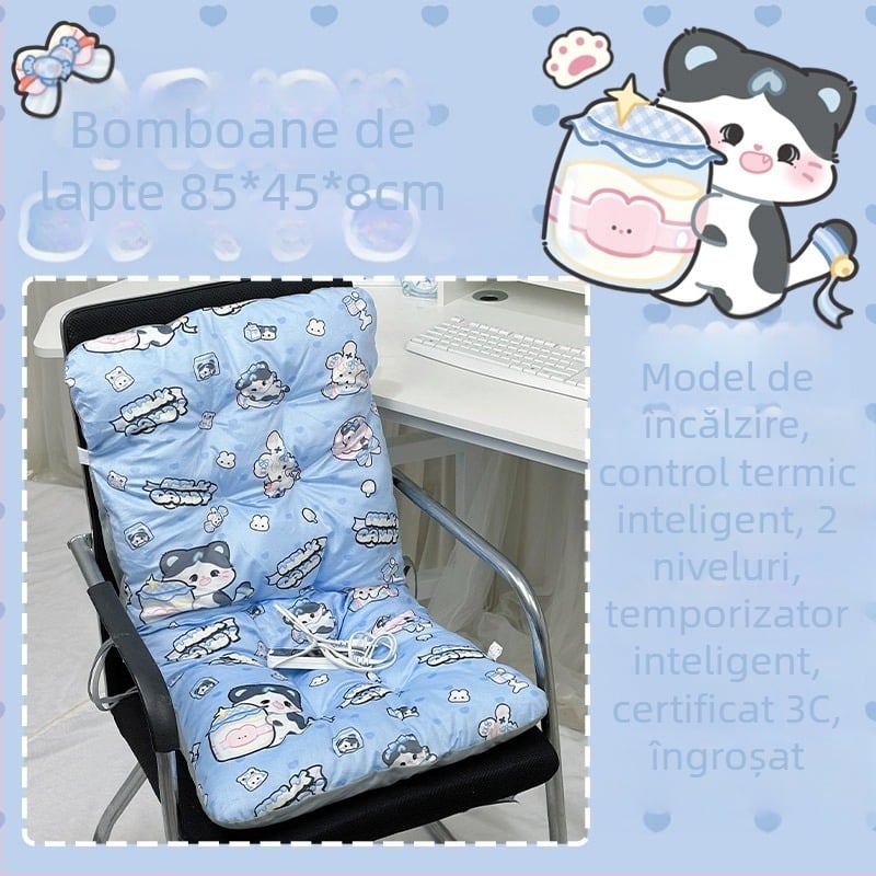 Pernă de șezut încălzită electric, cu spate integrat, pentru birou, alimentare USB, suprafață din piele naturală, unisex