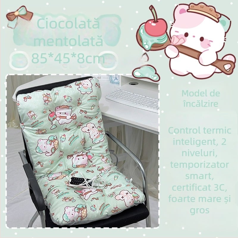 Pernă de șezut încălzită electric, cu spate integrat, pentru birou, alimentare USB, suprafață din piele naturală, unisex