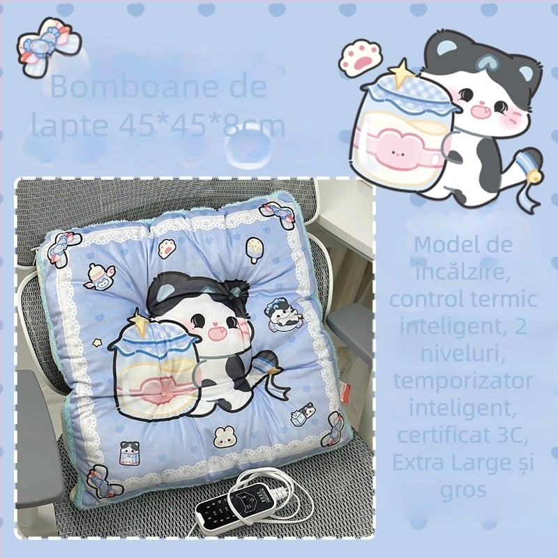 Pernă de șezut încălzită electric, cu spate integrat, pentru birou, alimentare USB, suprafață din piele naturală, unisex