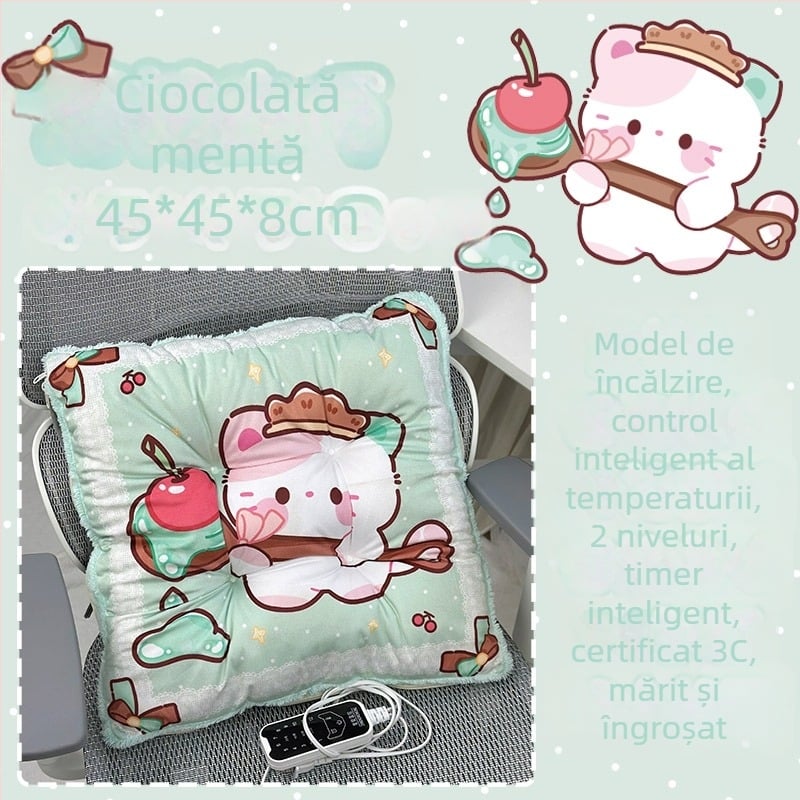 Pernă de șezut încălzită electric, cu spate integrat, pentru birou, alimentare USB, suprafață din piele naturală, unisex