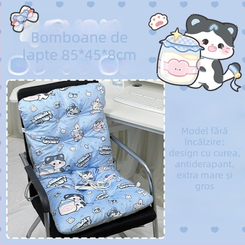 Pernă de șezut încălzită electric, cu spate integrat, pentru birou, alimentare USB, suprafață din piele naturală, unisex