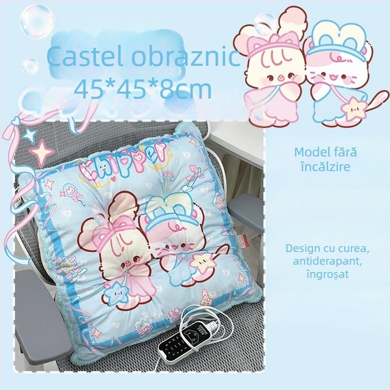 Pernă de șezut încălzită electric, cu spate integrat, pentru birou, alimentare USB, suprafață din piele naturală, unisex