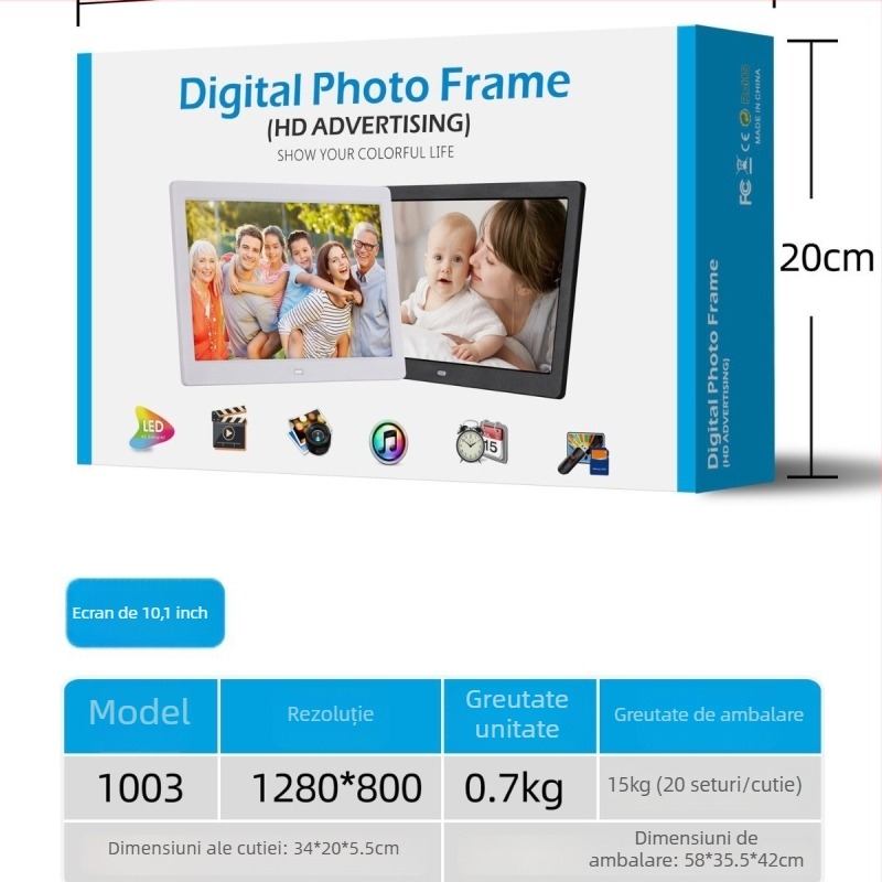 Calendar inteligent WiFi cu memento pentru medicamente și vreme, ramă foto digitală, AMLOGIC, rezoluție 1024x600, suport SD/USB, ultra-subțire, alimentare la priză