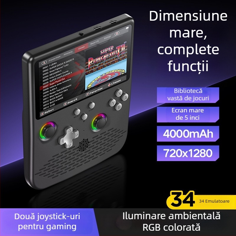 Consolă portabilă de jocuri cu joystick - Sistem de operare Linux, interfață Type-C, conectivitate wireless, MP4 player, stil nostalgic