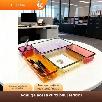 Cutie de depozitare pentru rechizite de birou, material PC, poate fi stivuită, capacitate 4,8 L, modele variate, fără capac