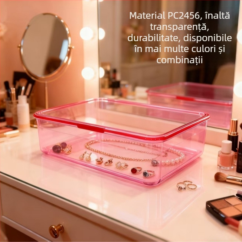 Cutie de depozitare pentru rechizite de birou, material PC, poate fi stivuită, capacitate 4,8 L, modele variate, fără capac