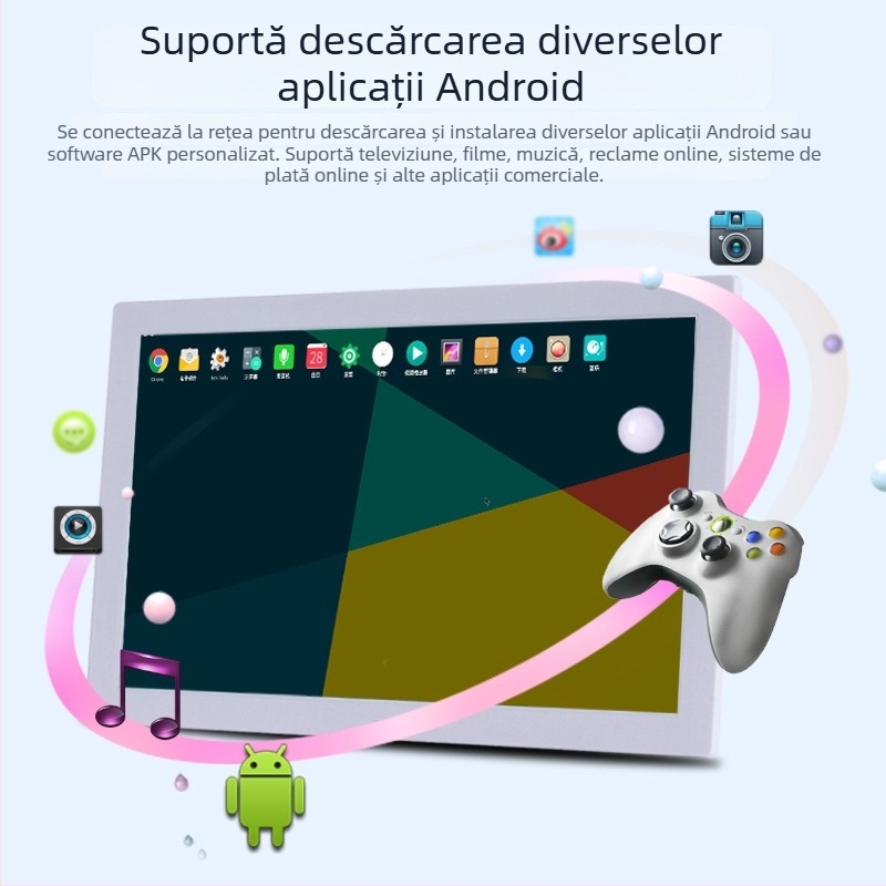 Ramă foto digitală HD de 10 inch, cu Wi‑Fi și touchscreen, dispozitiv POE pentru publicitate; rezoluție 1280x800, stocare 8 GB, suport MS/SD/USB/TF, BMP/JPEG/PNG/GIF