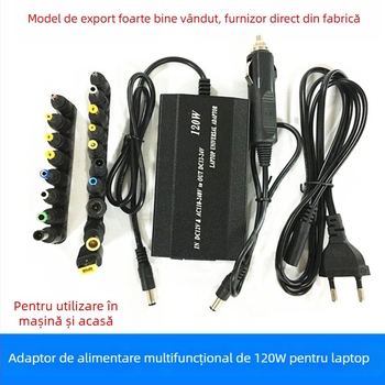 Adaptor universal de alimentare pentru notebook, 18 conectori interschimbabili, 120W, ieșire 12–24V, curent 4A