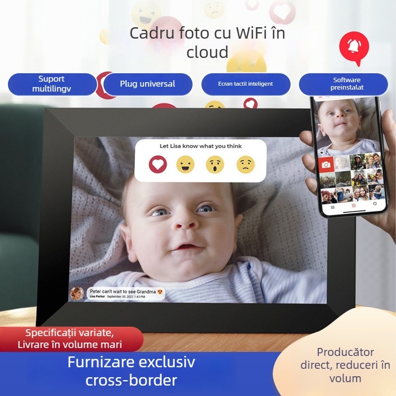 Noua ramă foto digitală Wi-Fi de 10,1 inchi, stocare în cloud, 32 GB, suport card TF, Frameo, redare video, 1280x800, raport 16:10
