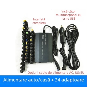 Încărcător universal de 120W pentru casă și mașină, cu 34 interfețe pentru adaptoare, ieșire 12-24V, 5A, intrare 12-240V AC/DC