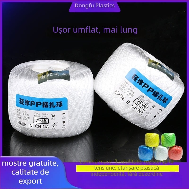 Sfoară de legare din PP polipropilenă, marca Lu Dongfu, 100 g/rolă sau 200 g/rolă, rezistență la rupere 13–22 kg