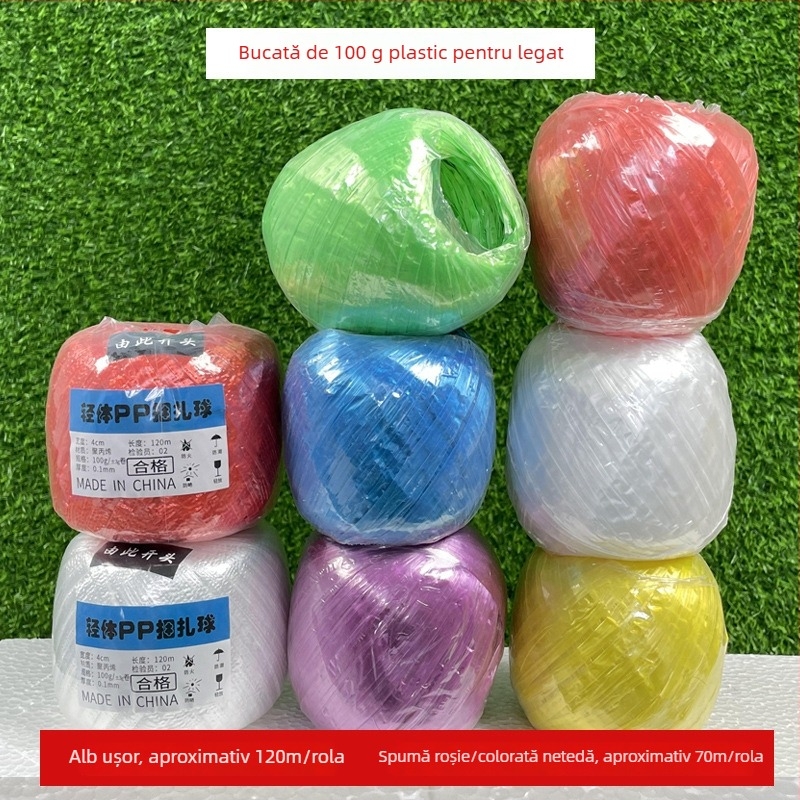 Sfoară de legare din PP polipropilenă, marca Lu Dongfu, 100 g/rolă sau 200 g/rolă, rezistență la rupere 13–22 kg