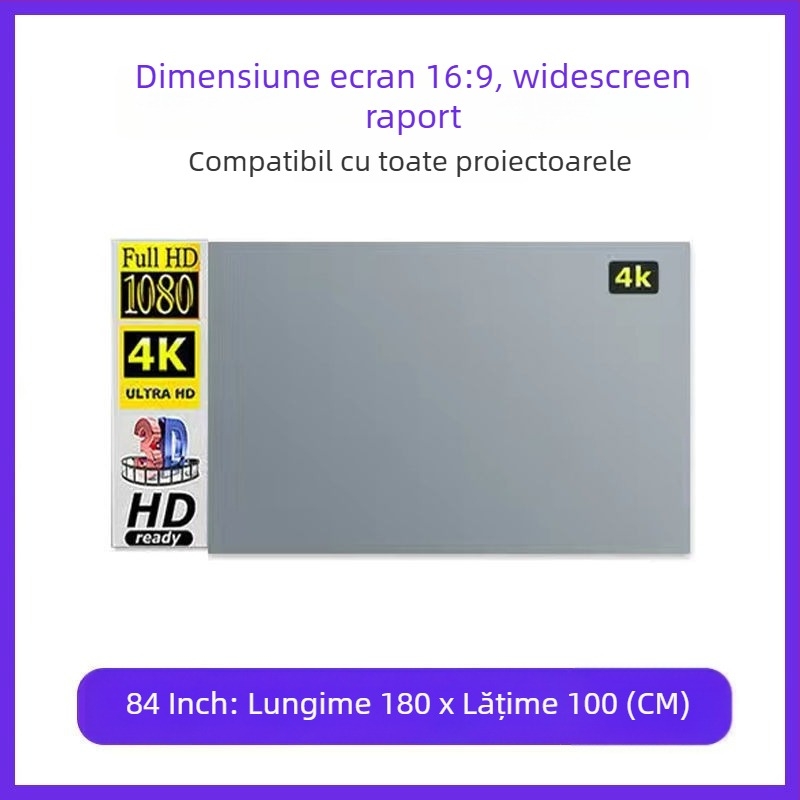 Ecran de proiecție pliabil 4K, anti-reflexie, pentru vizionare în timpul zilei acasă, montaj fără găuri