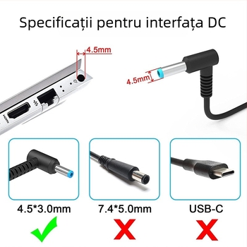 Încărcător HP pentru notebook 65W, 19.5V 3.33A, intrare 100-240V, încărcare directă, model Hp-19.5v3.33a