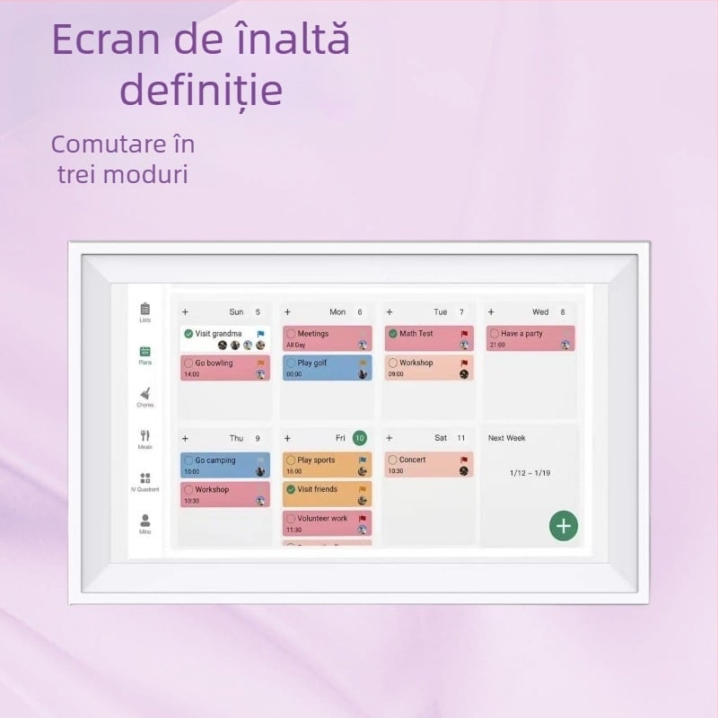 Calendar digital cu Wi‑Fi pentru planificare familială, cu alarmă și memo — Aiyi Digital RC156YD, rezoluție 1920x1080