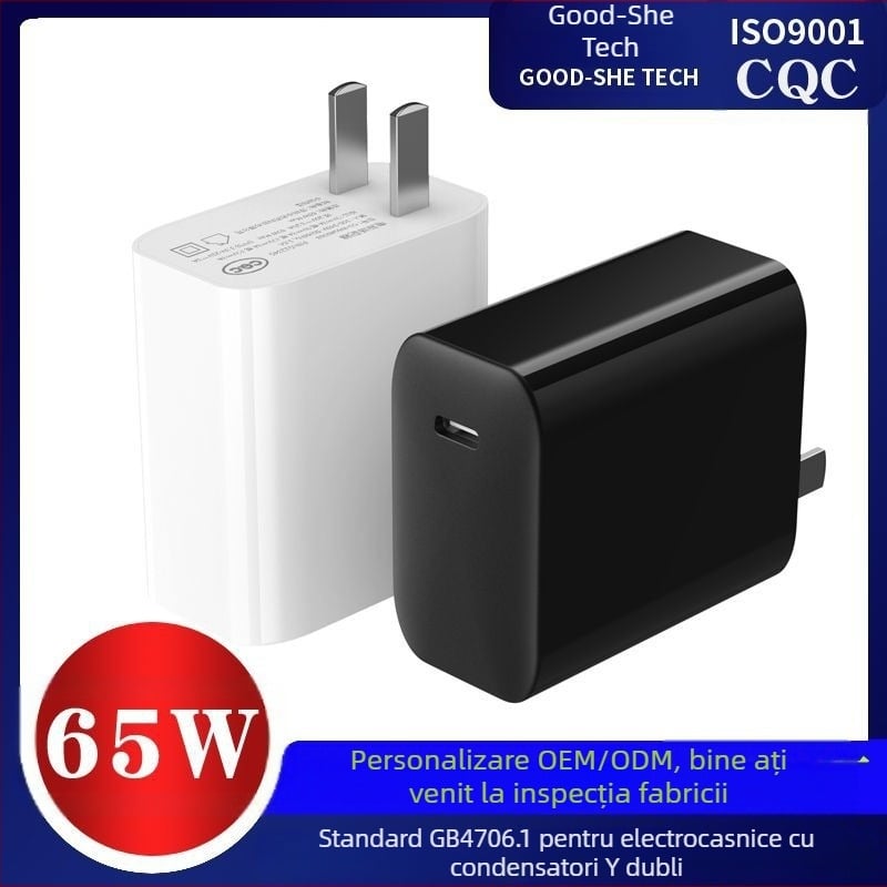 Încărcător USB-C PD65W cu un singur port, ieșire 20V/3.25A, intrare 100-240V