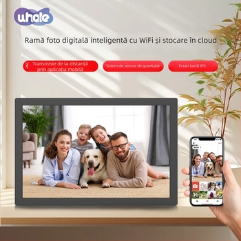 Fotoramă digitală WiFi cu ecran tactil și senzor de gravitație, Rezoluție 1280x800, 32GB stocare, Suport TF card, Redare video